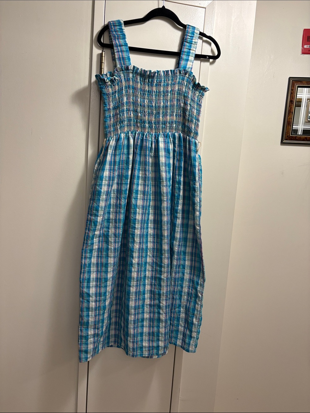 Nicholas Blue Plaid Smocked Sundress